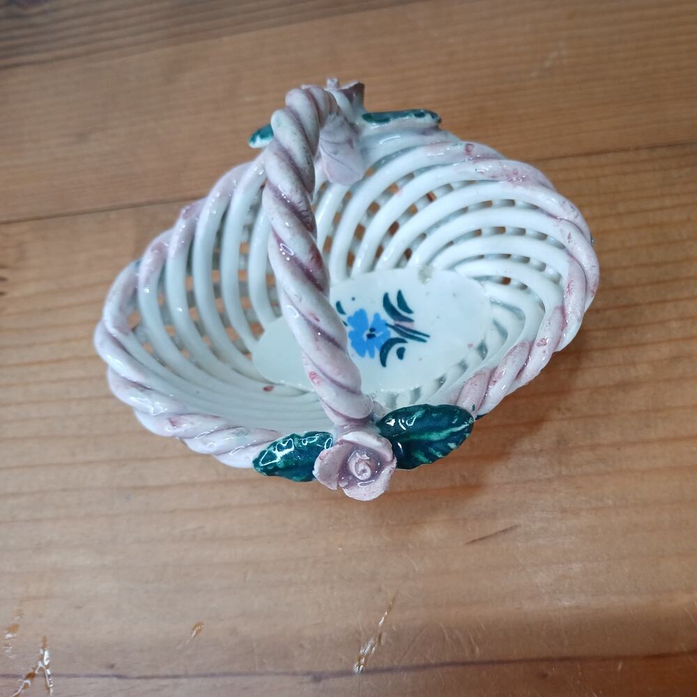 Small Spanish Open Weave Basket Porcelain